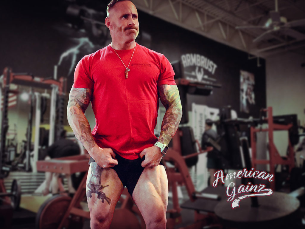 Greg Maloney, a personal trainer and lifestyle coach in Denver, Coloardo, flexing off the ol' quads in the Armbrust Pro Gym Leg Room.