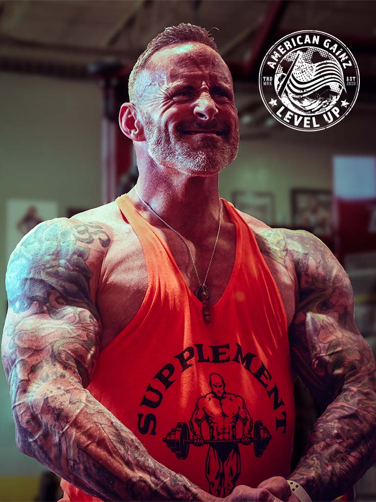 Personal trainer and Bodybuilding Coach, Greg Maloney, with a mad shoulder pump at Armbrust Pro Gym.