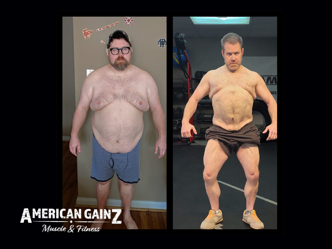 A photo of Shane's transformation.